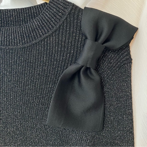 Black Sparkly mock turtleneck Sweater with Bow Detail - Picture 1 of 8